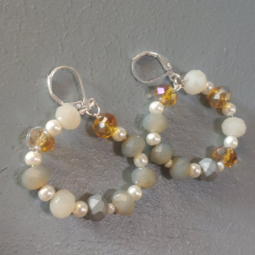 Beaded Hoop Dangle Earrings with Pearls